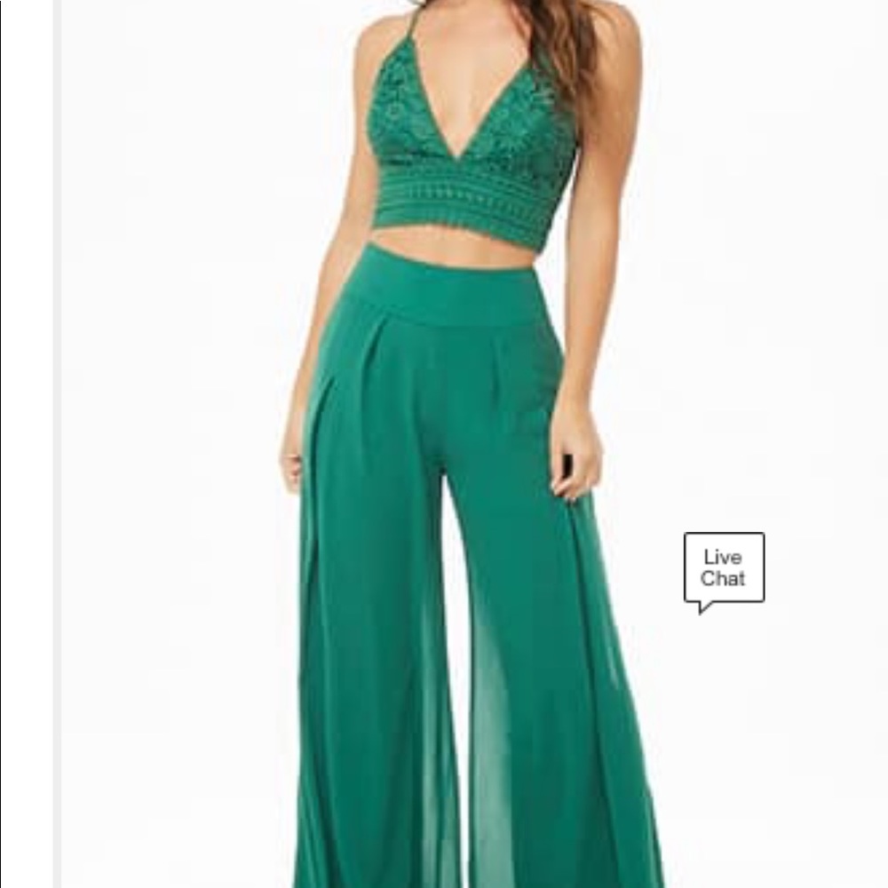 Crotchet Lace Crop Top & Pants Set